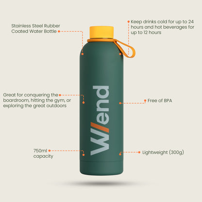 W/end Sports Outdoor Water Bottle - 750ml - Metal Water Bottle - Standard Mouth Flask - BPA Free - Water Bottle for Work, Gym, Travel, Sports